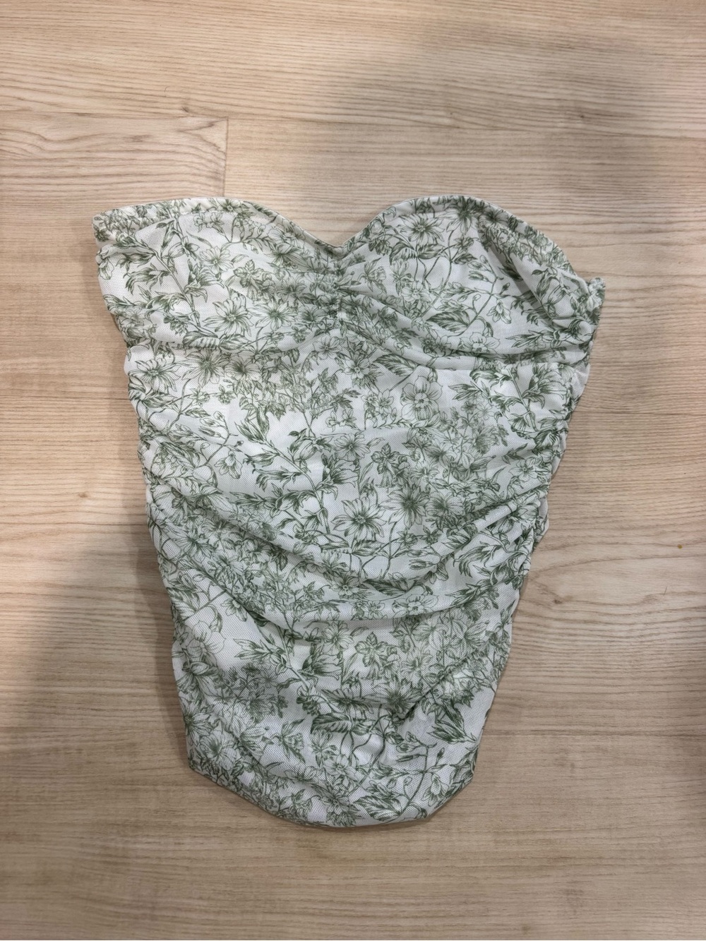 SHEIN White Strapless Floral Bustier Top with Green Print